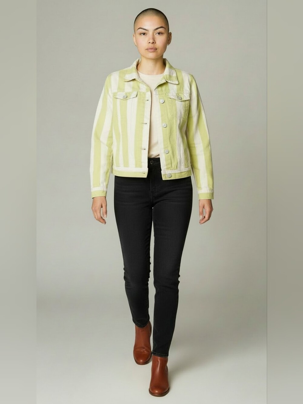Won Hundred Jeans Striped Jean Jacket  Misses Size 36(Size 6)